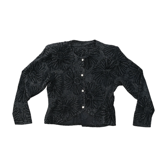 Blusa vintage preta em Viscose Texturada Brilhante com estampado floral