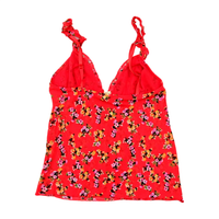 Red Floral Ruffle Strap Cami Top