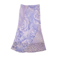 Vintage Purple Rose and Animal Print Asymmetric Midi Skirt