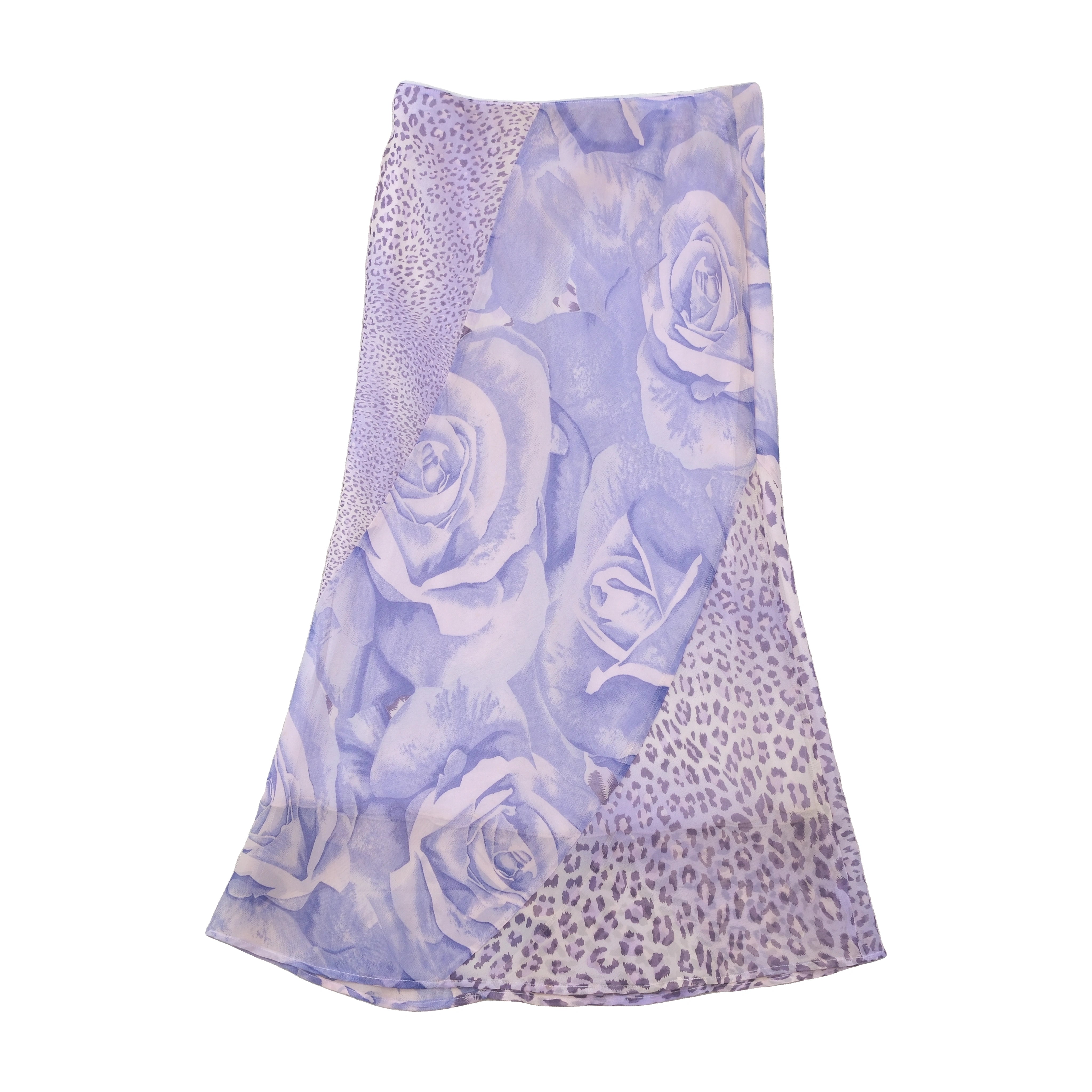 Vintage Purple Rose and Animal Print Asymmetric Midi Skirt