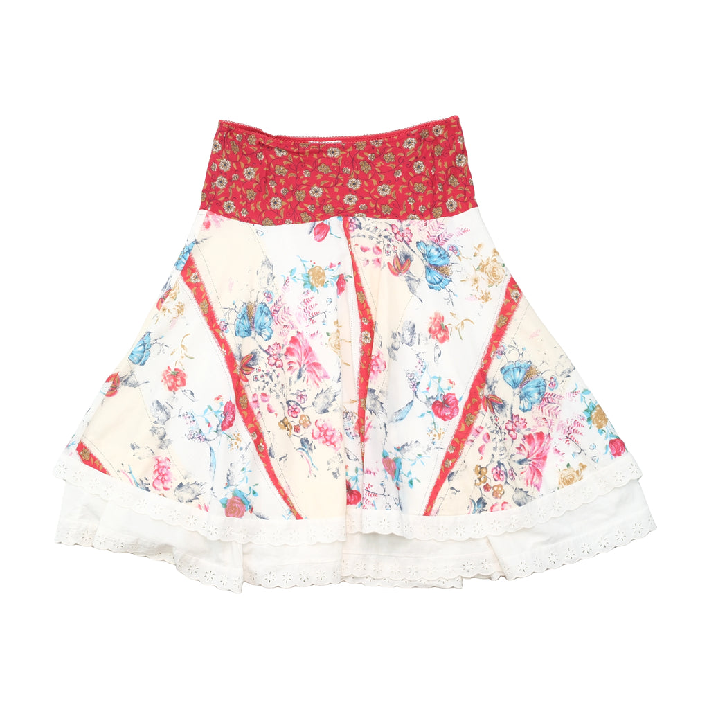 Saia Pollera em Camadas com estampado floral e de Borboleta