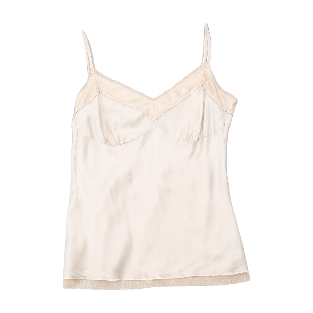 Vintage Sheer Mesh Trim Satin Camisole Tank Top