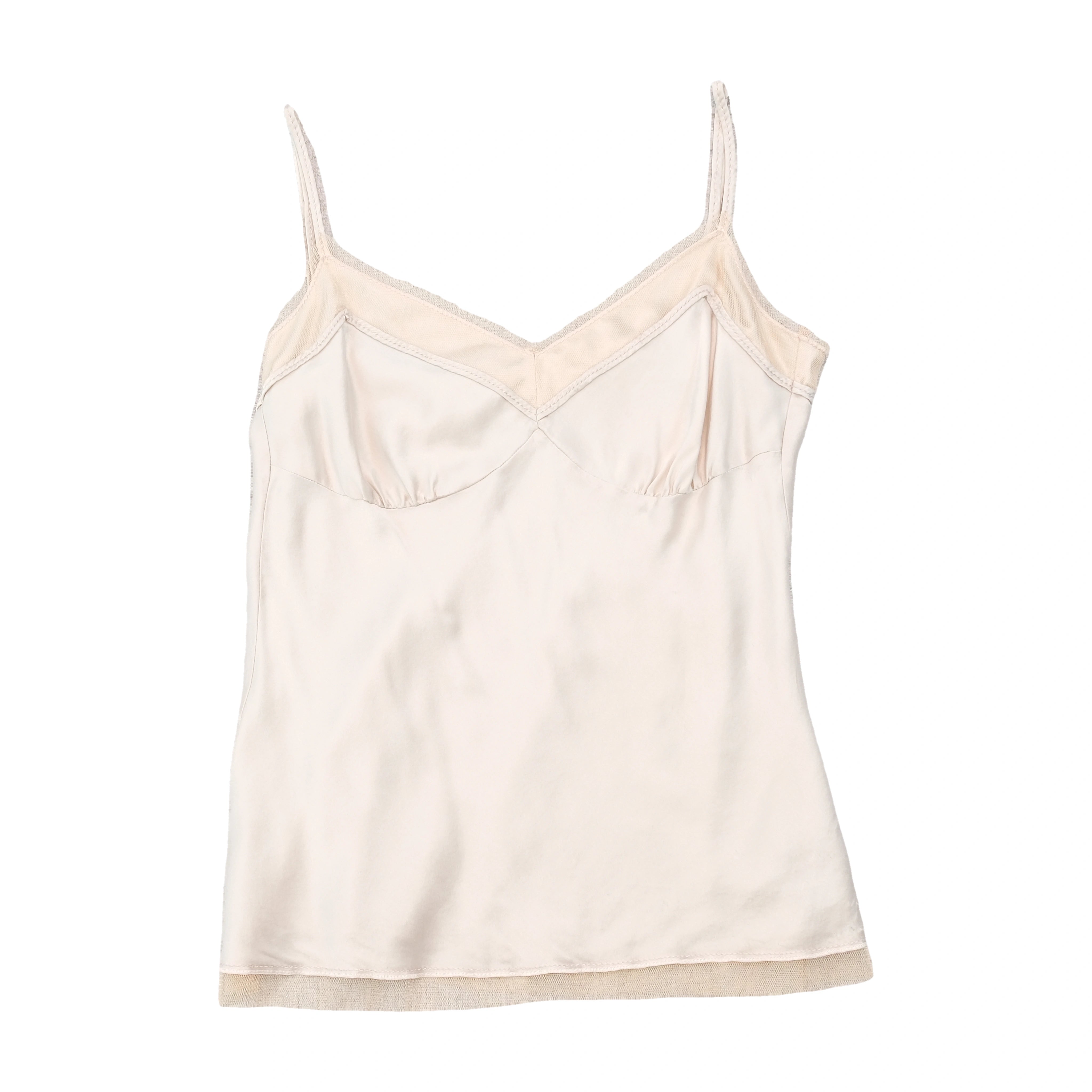 Vintage Sheer Mesh Trim Satin Camisole Tank Top