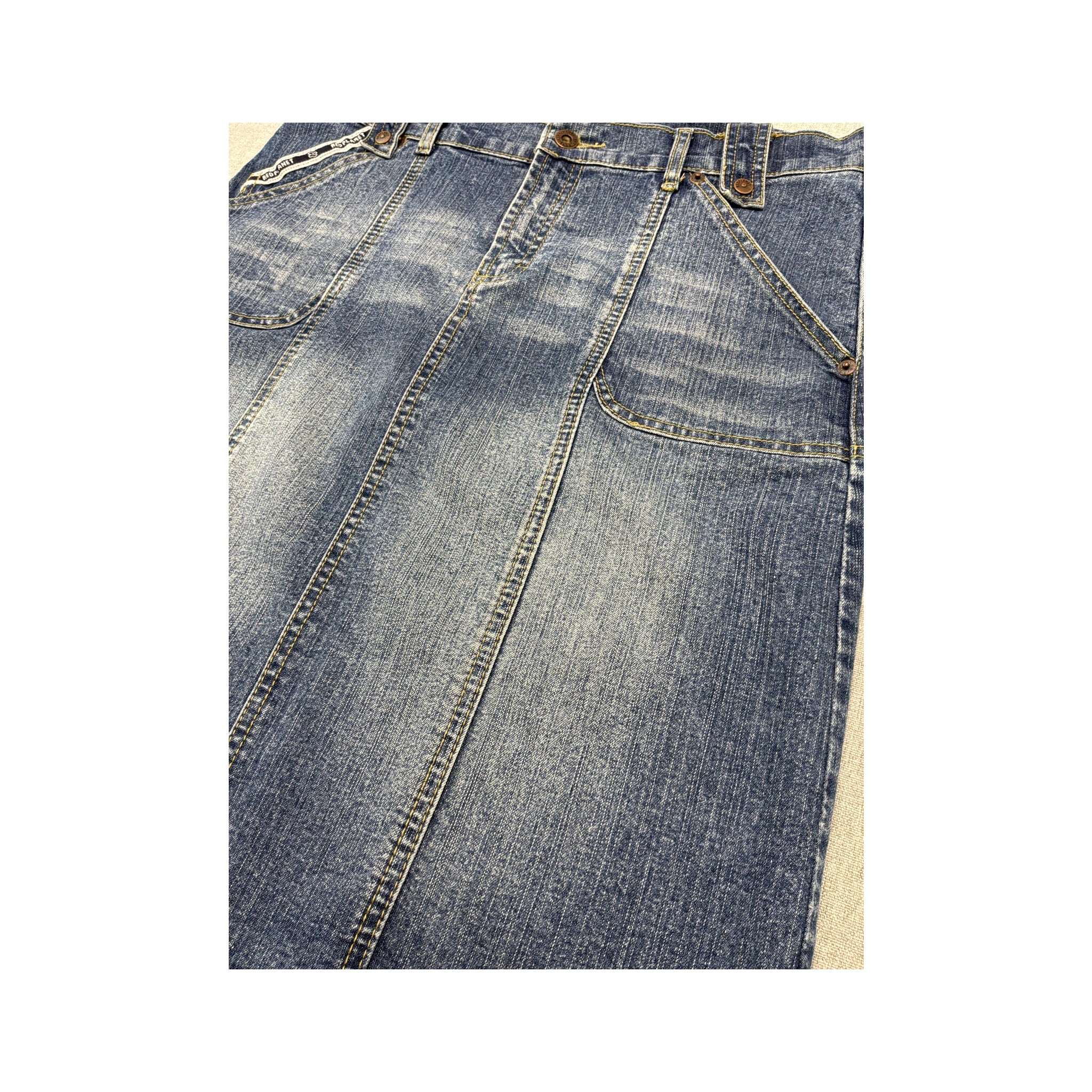 Red Planet Panelled Medium Wash Cotton Denim Utility Skirt
