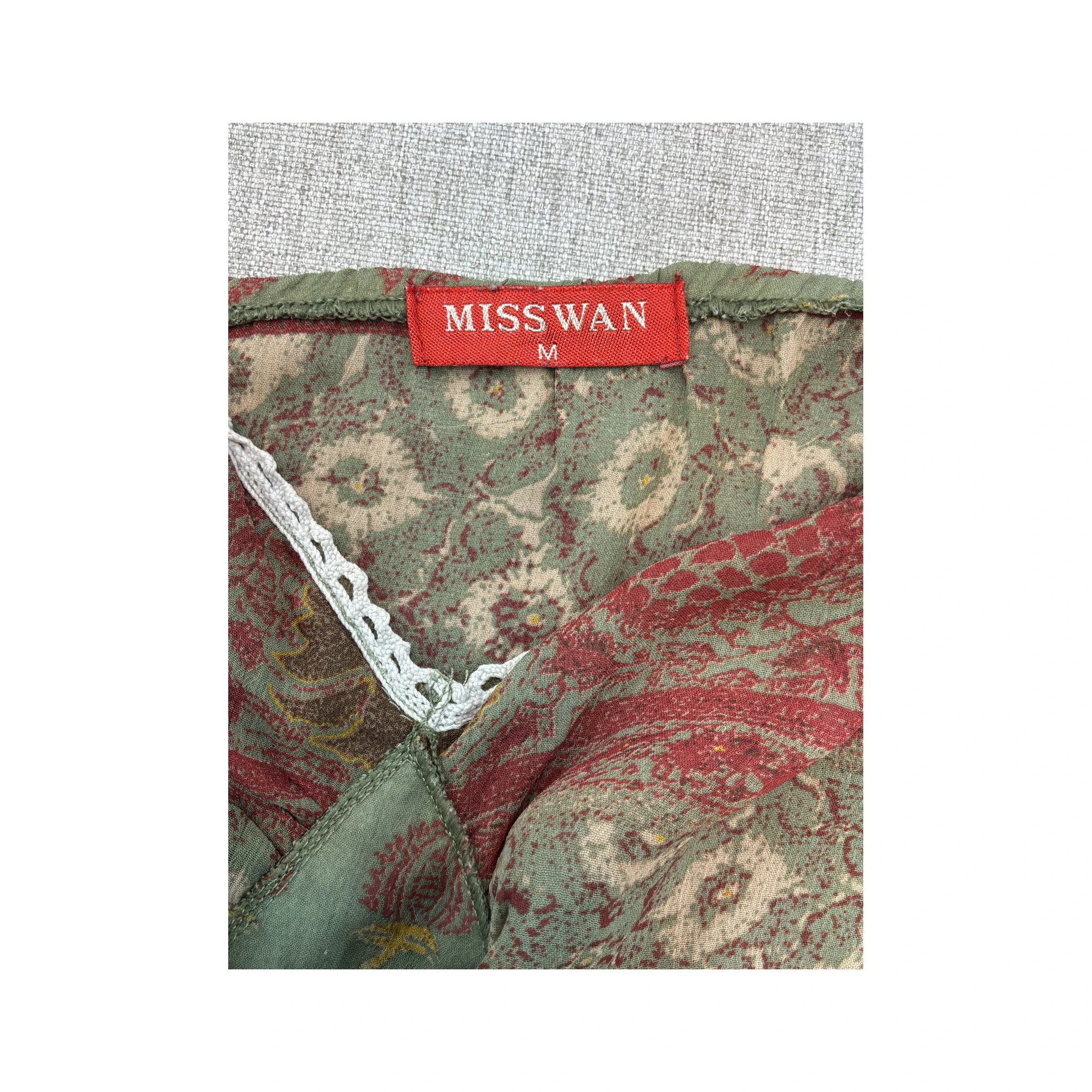 Miss Wan Floral Border Print Lace Trim Tie Front Tank Top (repriced)