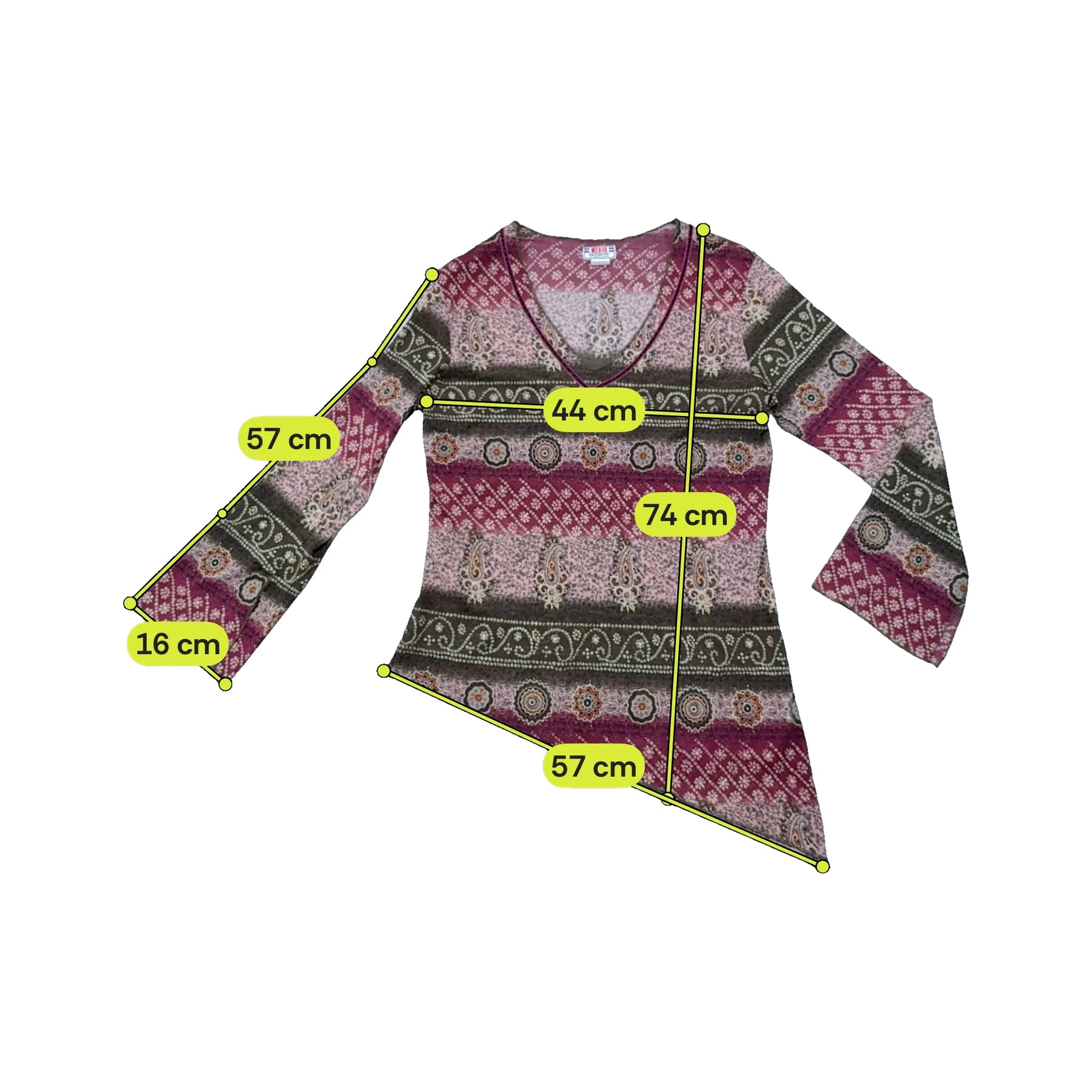 Blusa 2B Rainbow Collection com decote em V, Bainha Assimétrica e estampado Paisley