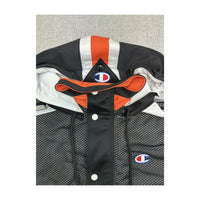 Champion Snap-Front Hooded Short Sleeve Windbreaker Jacket - Black/White/Orange