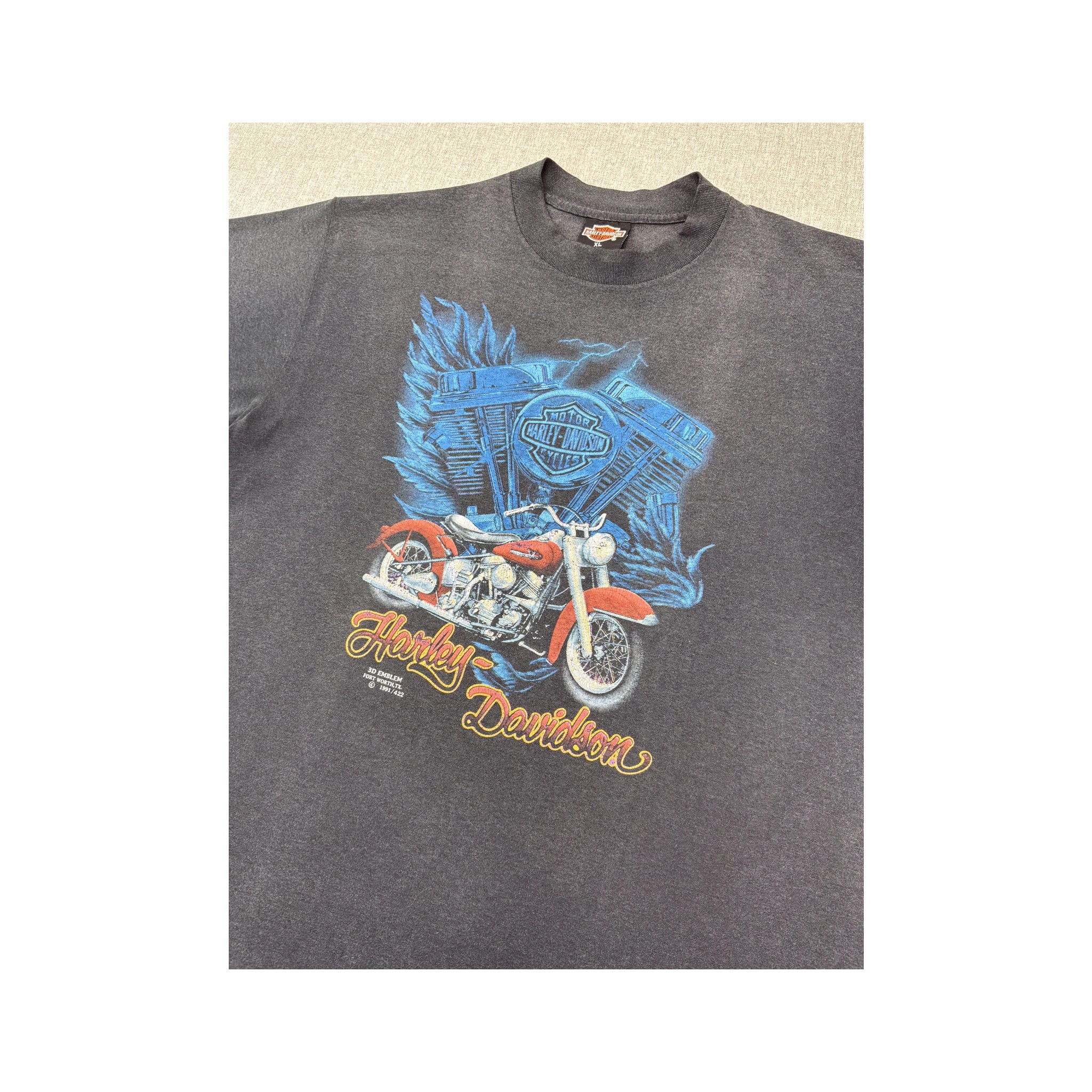 Vintage 90s Harley Davidson 3D Emblem Bar &amp; Shield Wing Single Stitch Tee T-Shirt
