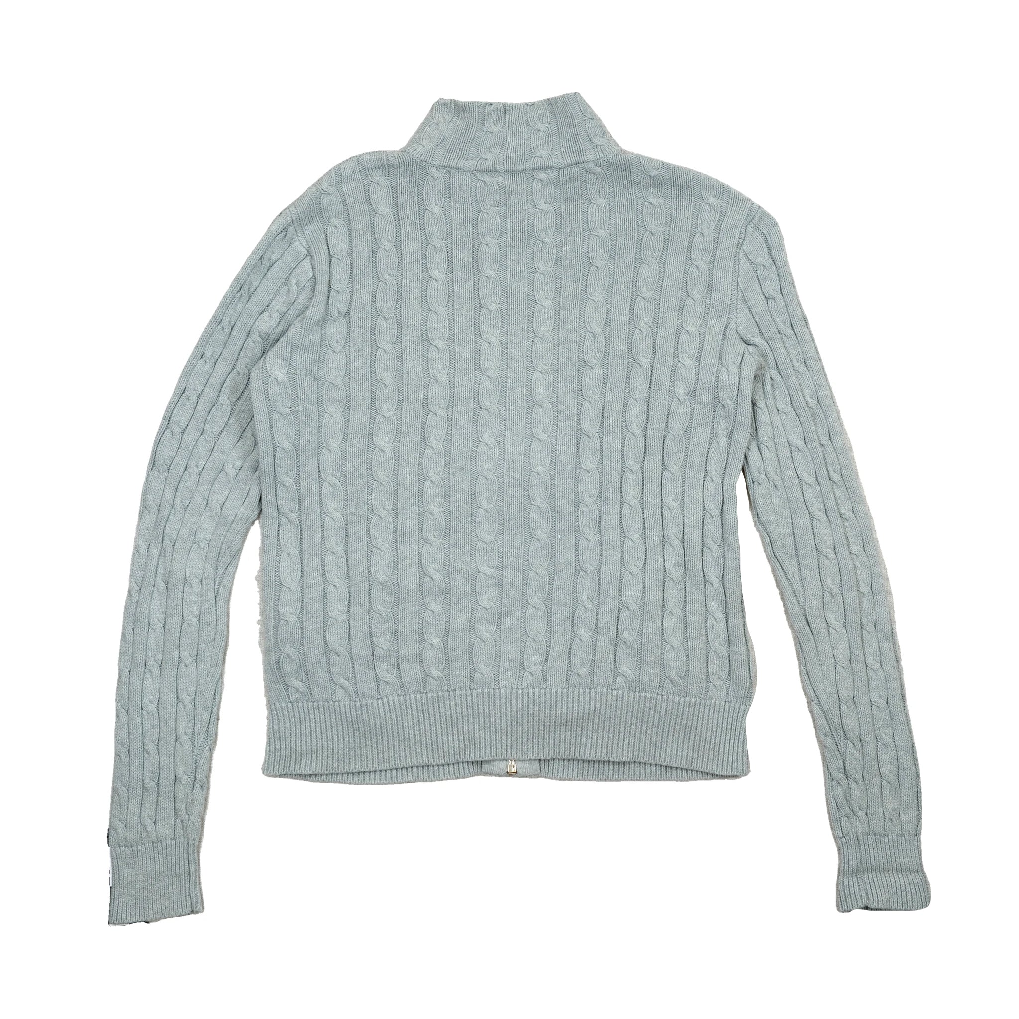 Gray Cable Knit Zip Sweater