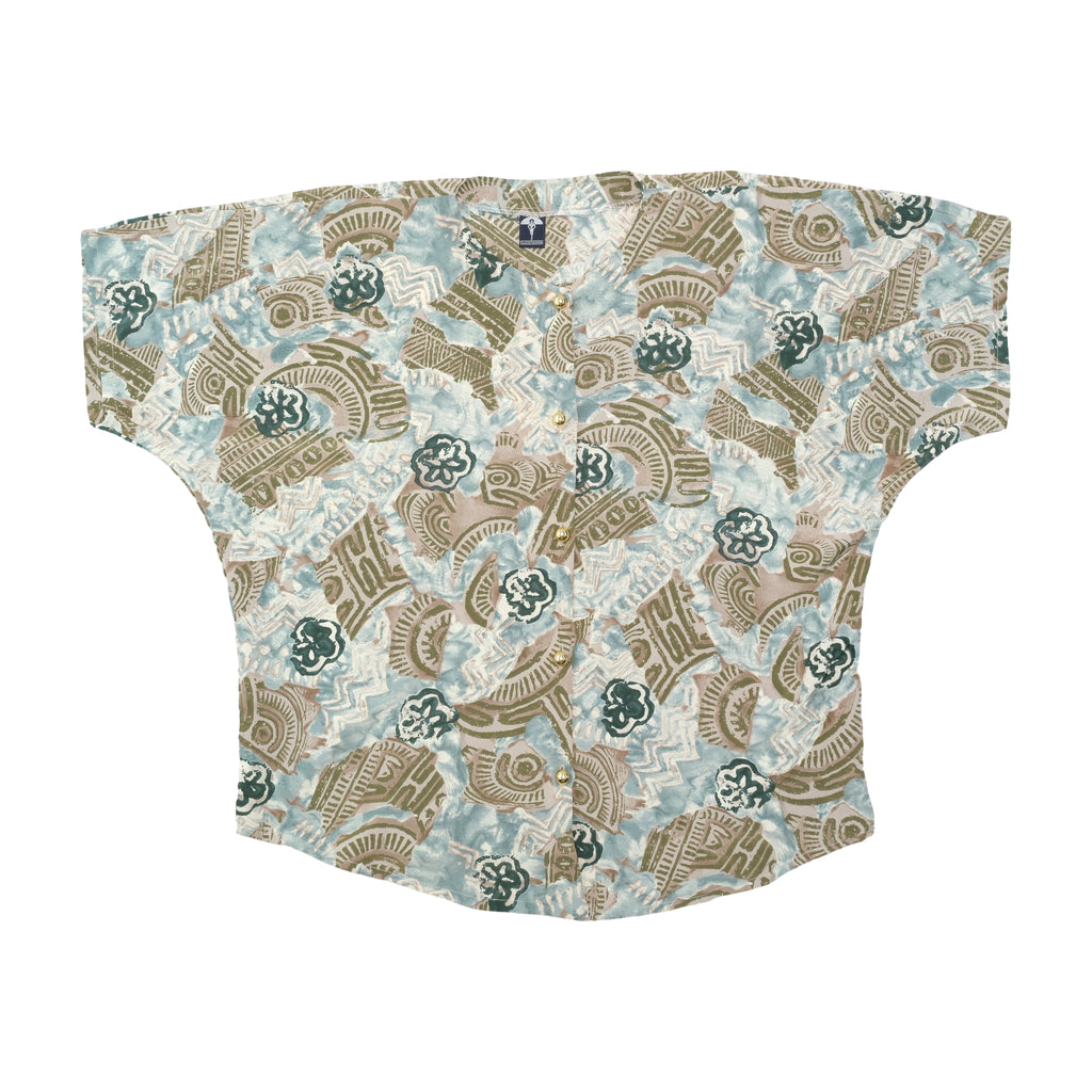 Classic Fashion Blue & Brown Abstract Print Snap Button Shirt