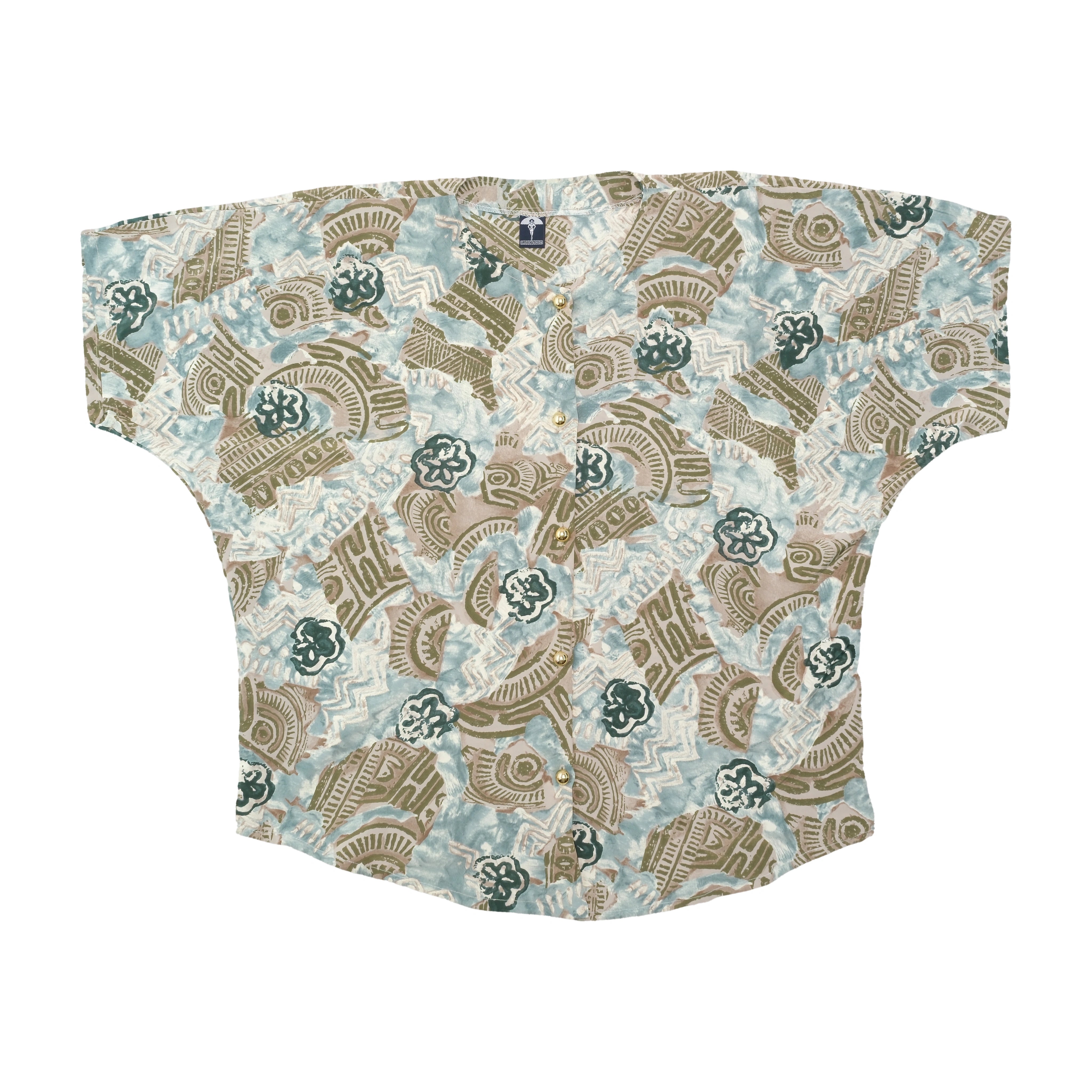 Classic Fashion Blue & Brown Abstract Print Snap Button Shirt