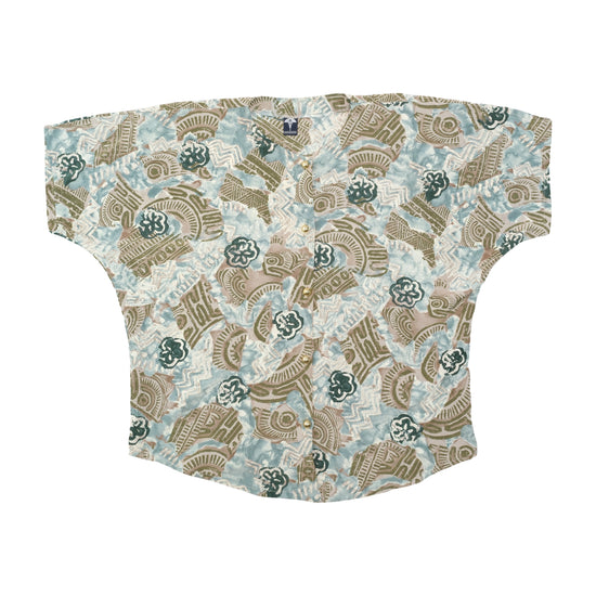 Classic Fashion Blue & Brown Abstract Print Snap Button Shirt