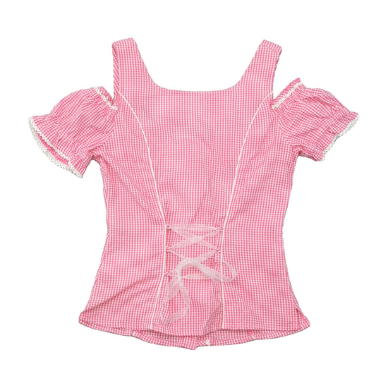 Landgewand Pink Gingham Lace Trim Embroidered Cotton Blouse
