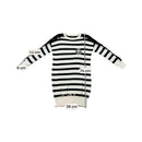 Guess Black and White Striped Lace-Trim Rhinestone G Knit Sweater
