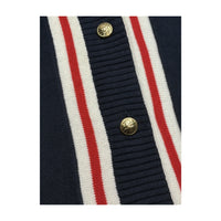 Casaco de malha Tommy Hilfiger Azul-marinho com decote em V e Acabamento às riscas vermelhas/Brancas