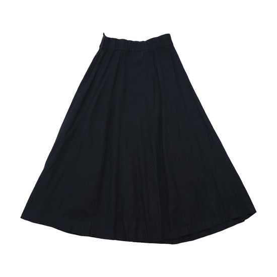 Saia Maxi vintage preta em Mistura de Bambu e Linho com Detalhe Decorativo na Cintura