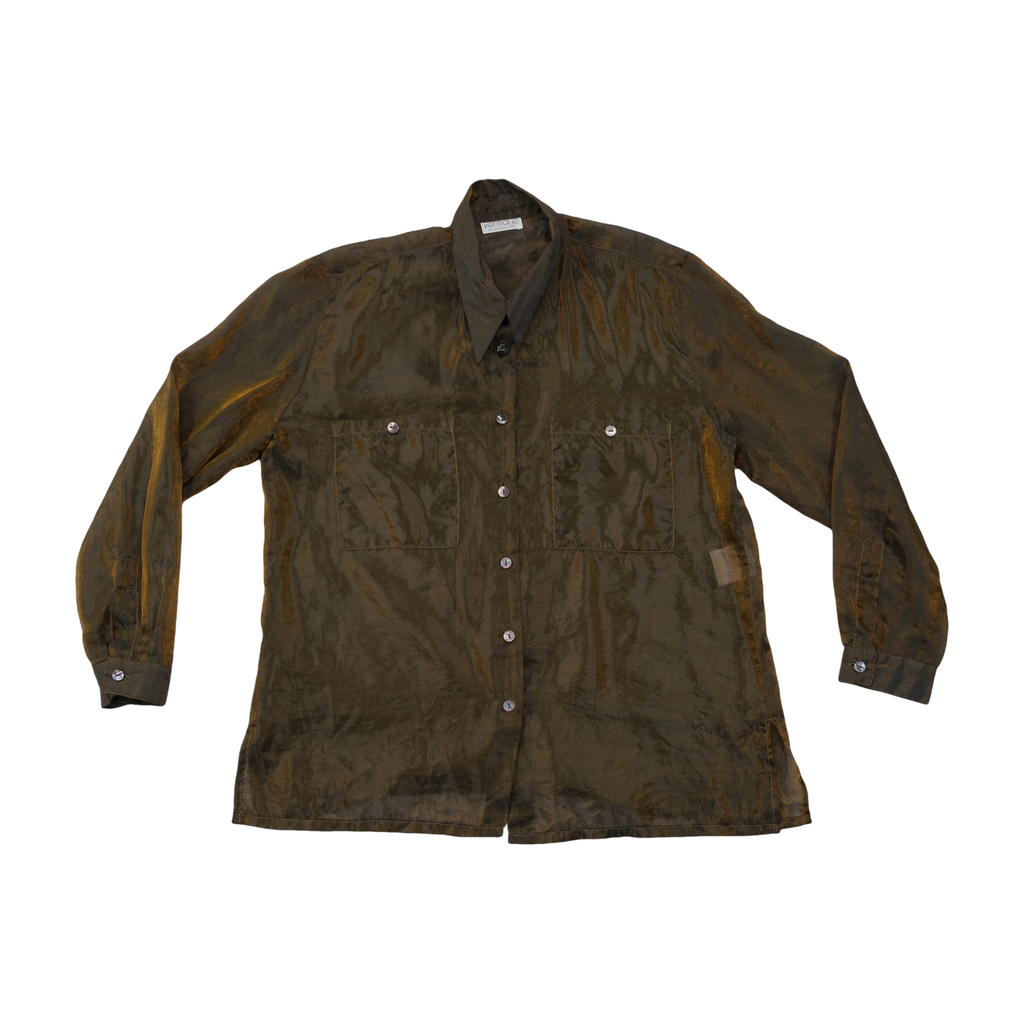 Ventidue Shimmer Sheer Crinkled Button Front Shirt