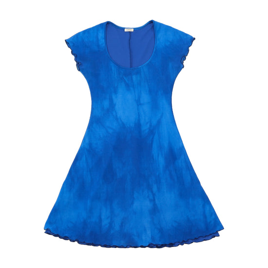 Onyx Blue Sheer Mesh Flutter Hem Dress