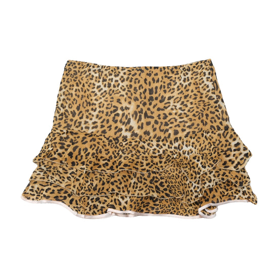 Leopard Print Tiered Ruffle Viscose Mini Skirt