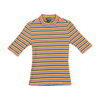 Monki Rainbow Striped Ribbed Cotton Mock Neck T-Shirt
