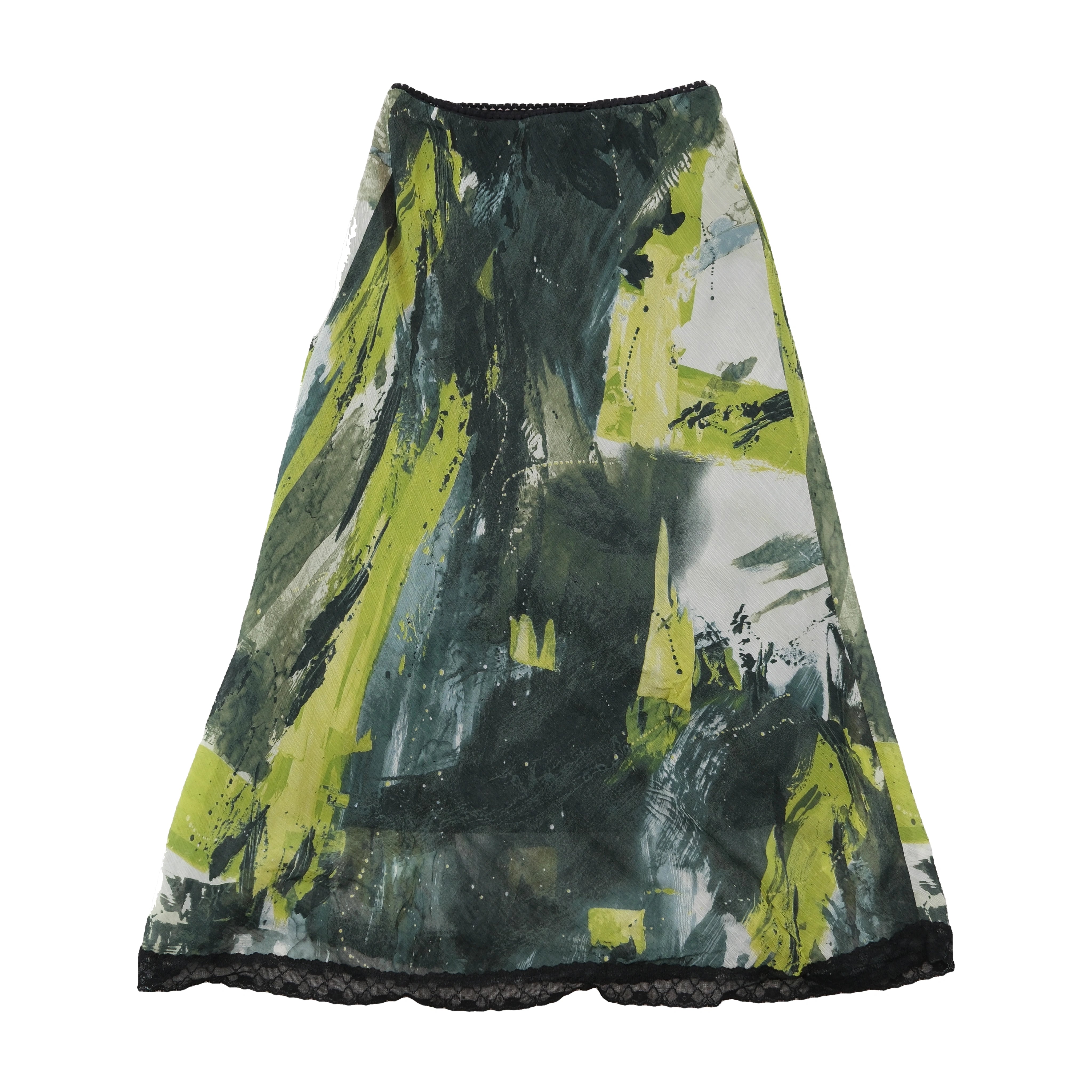 Abstract Print Lace Trim Midi Skirt