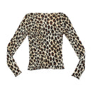 Leopard Print Sheer Mesh Long Sleeve Blouse