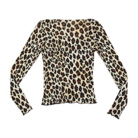 Leopard Print Sheer Mesh Long Sleeve Blouse