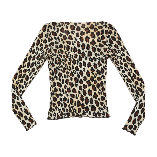 Leopard Print Sheer Mesh Long Sleeve Blouse