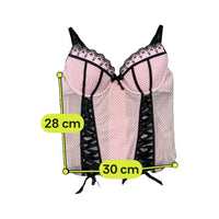 Vintage Pink Polka Dot Lace Trim Ribbon Lace-Up Bustier Tank Top
