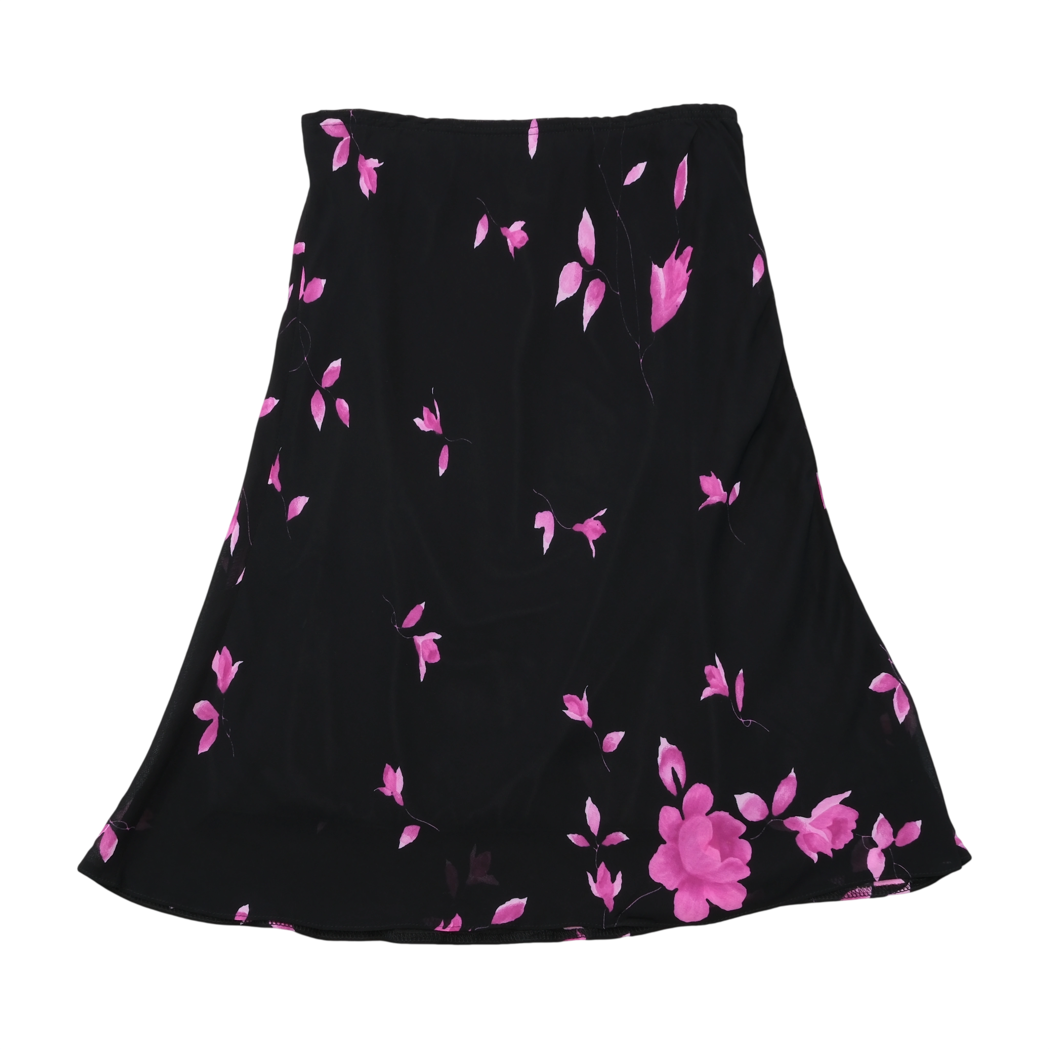 Vintage Black Pink Floral A-Line Skirt