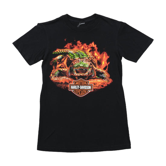 T-shirt Harley-Davidson Orlando Florida de Algodão com Gráfico de Alligator com Chamas