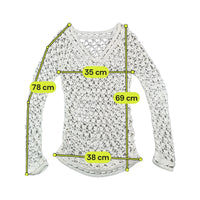 Open Knit Crochet V-Neck Sweater