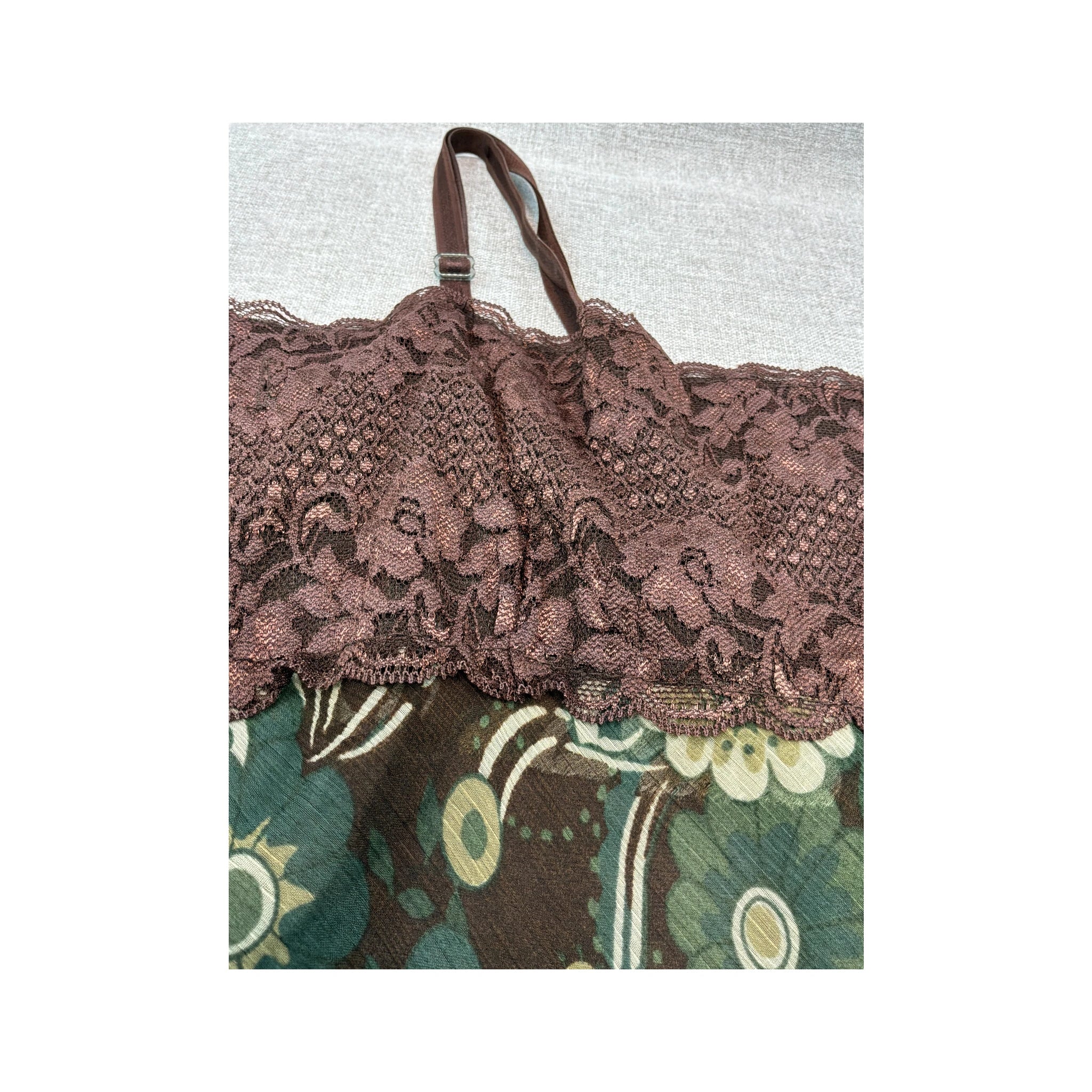 Brown Floral Lace Trim Slip Dress