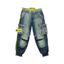 Studded Washed Denim Cargo Jeans
