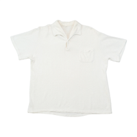 Vintage White Short Sleeve Fleece Polo Shirt with Chest Pocket