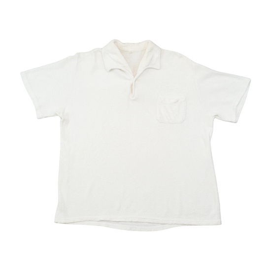 Vintage White Short Sleeve Fleece Polo Shirt with Chest Pocket