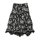 Woman Floral Crinkle Lace Hem Skirt