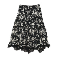 Woman Floral Crinkle Lace Hem Skirt