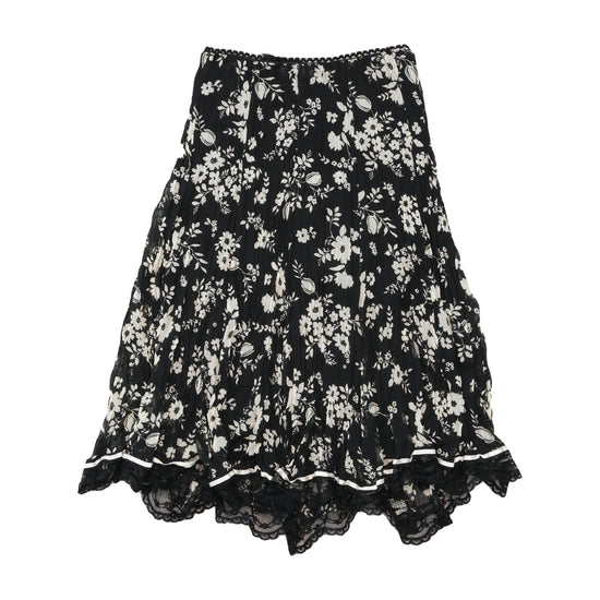 Woman Floral Crinkle Lace Hem Skirt