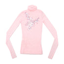 Pink Sequin Embellished Mesh Turtleneck Blouse