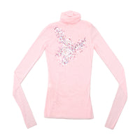 Pink Sequin Embellished Mesh Turtleneck Blouse