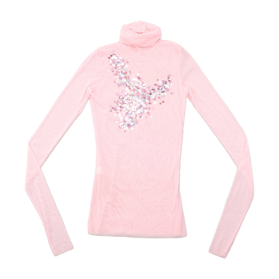 Blusa rosa em Rede com gola alta e Lantejoulas