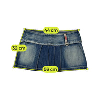 Mini saia Plissada Phard Basic Jeans em ganga de algodão de Cintura Descida com Bainha Desfiada