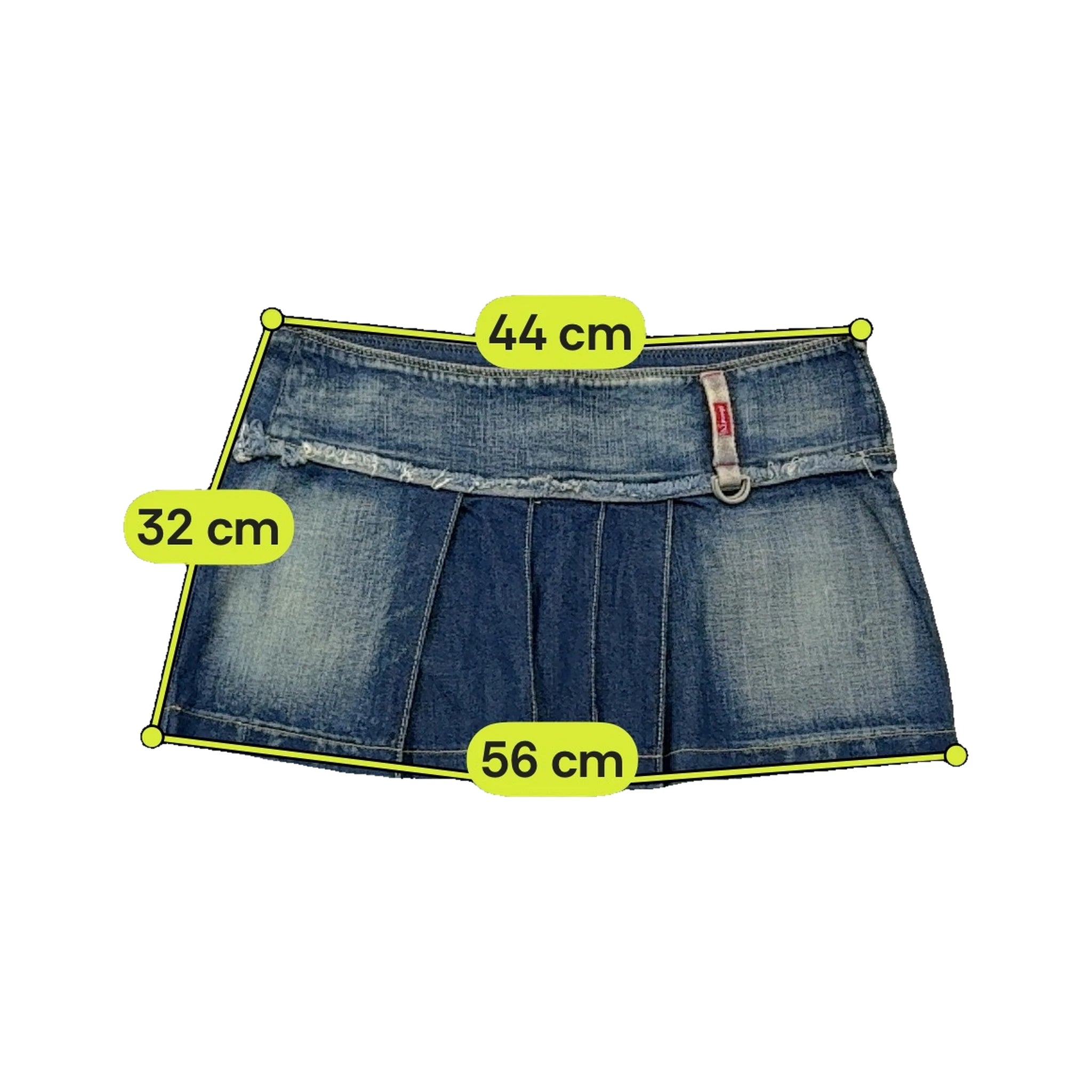 Mini saia Plissada Phard Basic Jeans em ganga de algodão de Cintura Descida com Bainha Desfiada