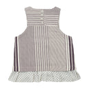 Made in Italy Patchwork Stripe Sleeveless Shirt with Floral Ruffle Hem