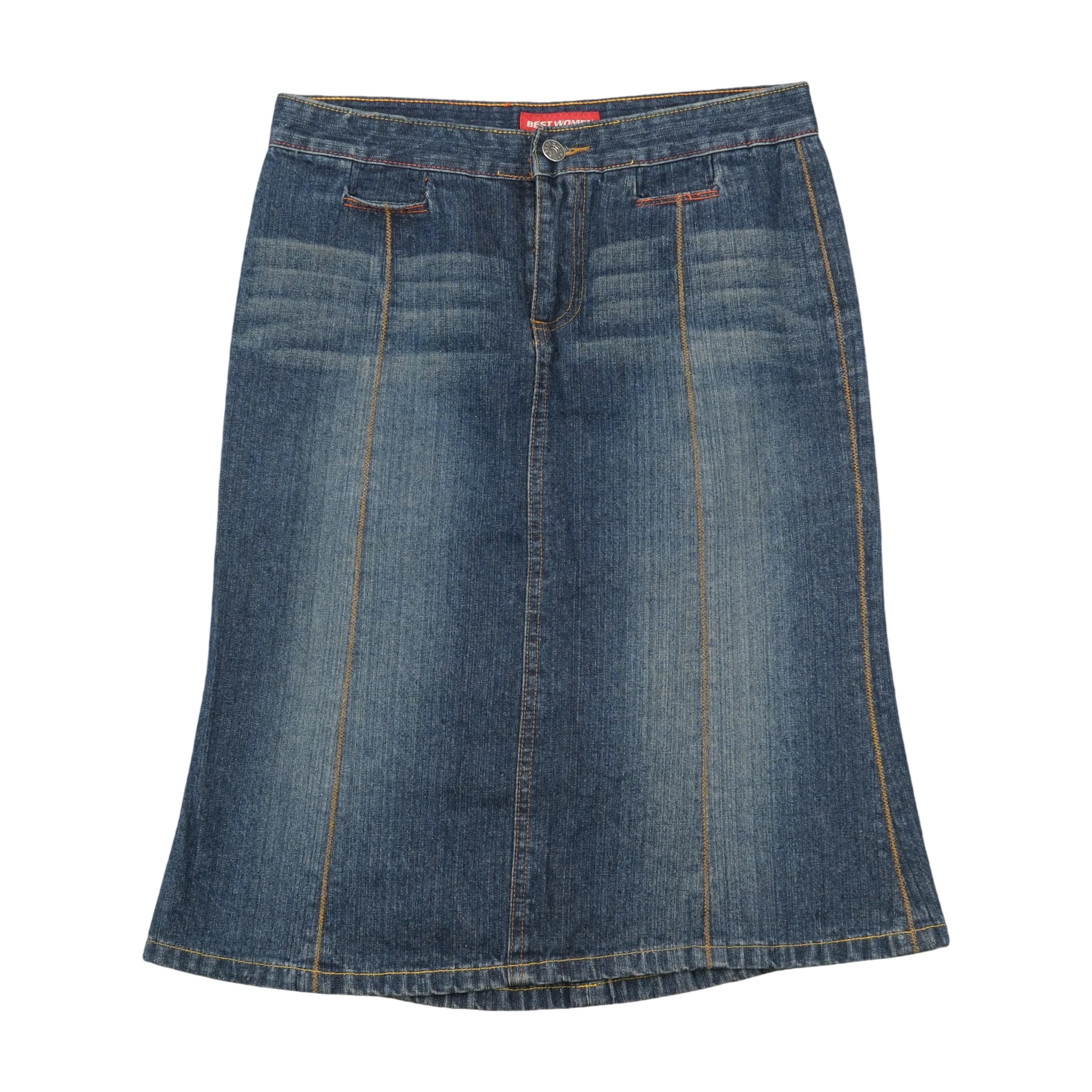 Vintage Blue Denim A-Line Midi Skirt