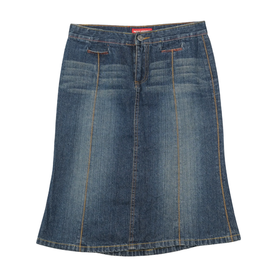 Vintage Blue Denim A-Line Midi Skirt
