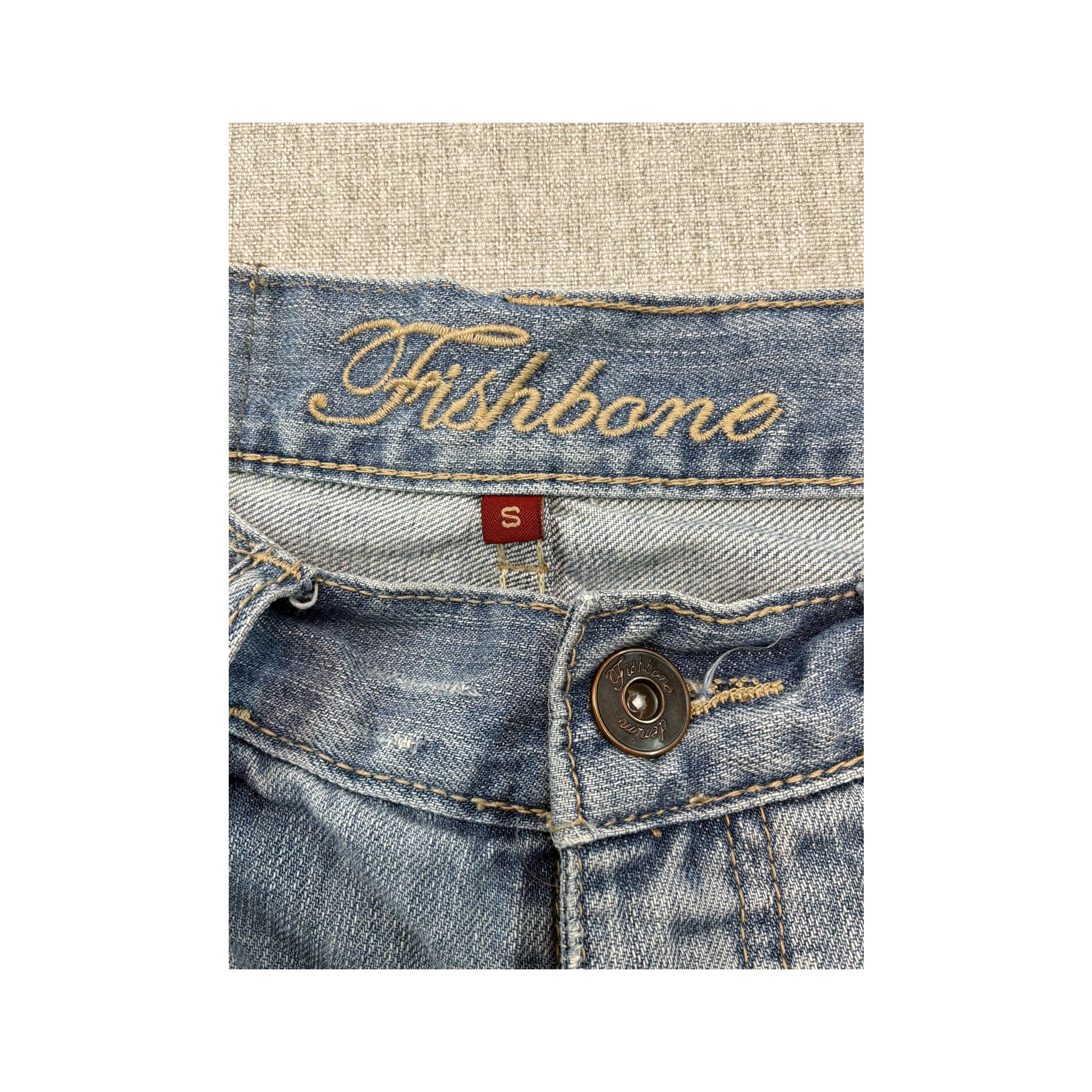 Fishbone Distressed Cuffed Denim Shorts