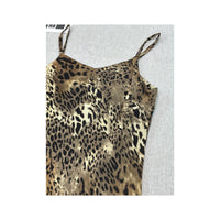 Leopard Print Ruffle Asymmetrical Handkerchief Hem Slip Dress