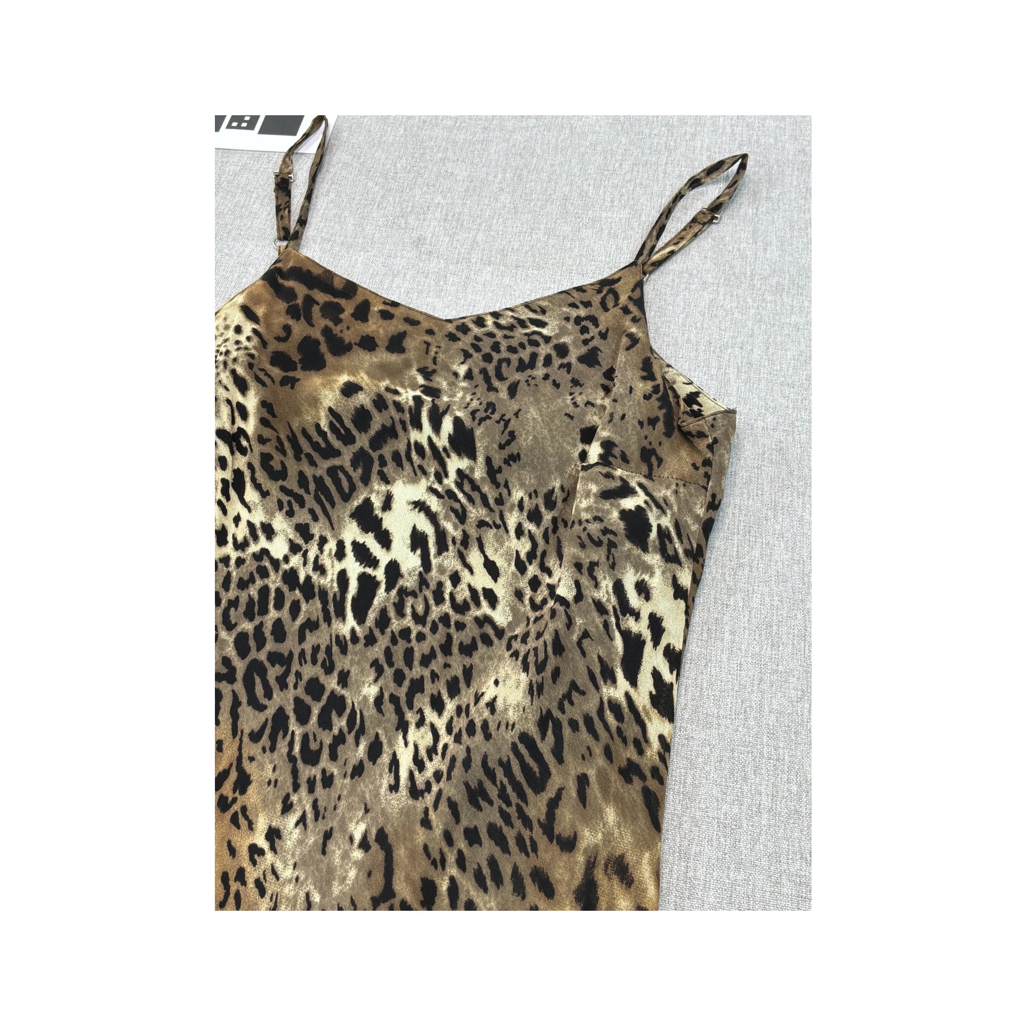 Leopard Print Ruffle Asymmetrical Handkerchief Hem Slip Dress